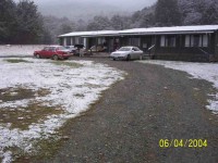 Hikurangi Lodge in snow on last day.