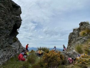 Hikers group in rocks