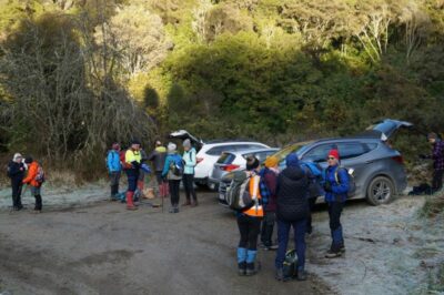 10 July Trampers Govt Track Frosty Start As Preparations Are Made To Leave The Cars. Photo & Caption John