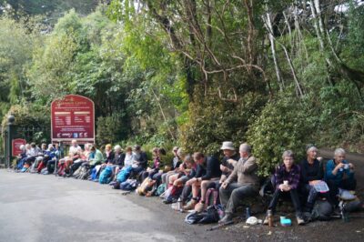 Twenty Five Trampers Lunching Outside Larnach Castle. Caption And Photo John