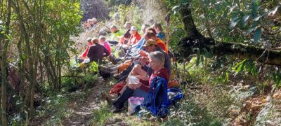 14 Aug Whare Flat Trampers Lunch In A Sunny Spot . Caption & Photo Helen