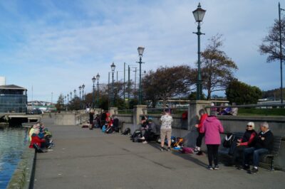 Some Of The Group Enjoying Morning Tea At The Harbour Basin John