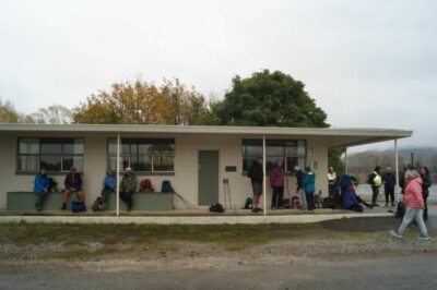 Morning Tea Out Of The Wind And Drizzle. Caption And Photo John