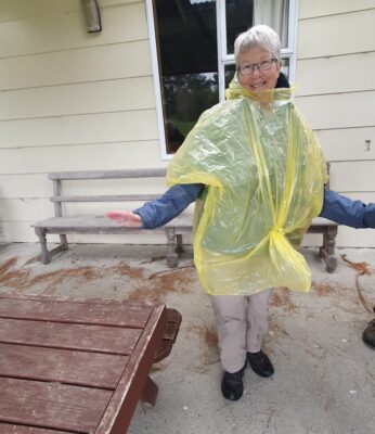 Jenni w modeling the latest in rainwear at the aramoana domain jenny flack