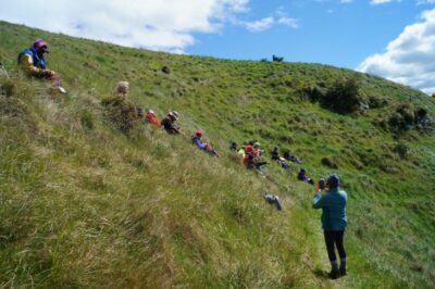 29 oct kareti track hiker lunch on a steep vantage point. photo & caption john