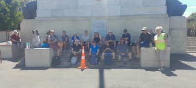 26 nov hikers signal hill lunch stop at the top .... shade found for all who wanted it. photo taken by a kind visitor to the lookout
