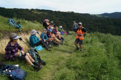 Leader jill, radio in hand, re assuring all at morning tea! (photo & caption john)