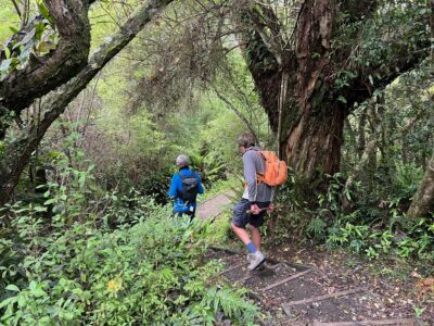 Starting on the well formed leith saddle track. caption and photo pam