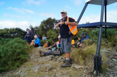 18 mar mopanui trampers our leader graeme, first to finish lunch..photo & caption john