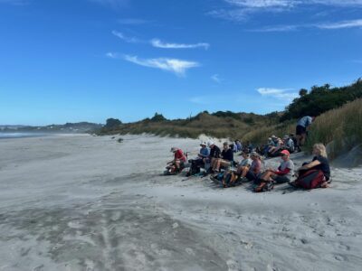 6kms later. lunch on oceanview beach caption and photo pam