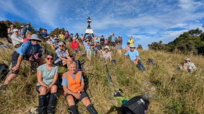 Morning tea at the trig on saddle hill caption and photo sarah
