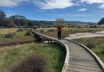 Orokonui lagoon boardwalk caption and photo adrienne