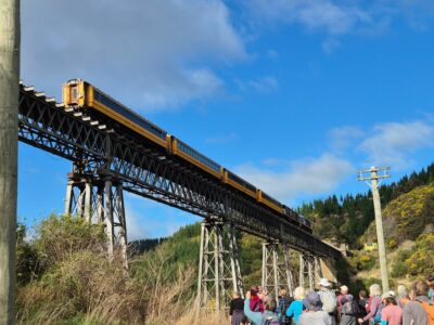Taieri gorge train over the viaduct. caption and photo helen