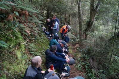 24 june grahams bush etc trampers morning tea on the track. photo & caption john