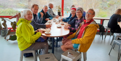 11 (out of 15) enjoyed an after lunch coffee at Aster in the Botanic Gardens. By this time it was seriously raining! Jane